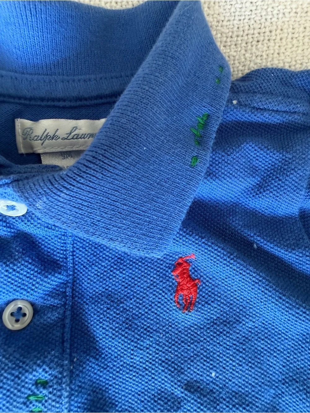 Ralph Lauren Royal Blue Polo Romper with Multicolor Paint Splatter